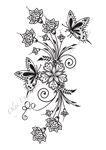 Modèle de dessin au Henné ou Mehndi 23, Bouquet de fleurs avec des papillons