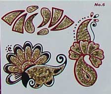 Mehndi pailletée de l'Inde no 6a (3 motifs en or)