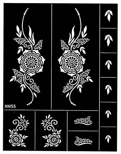 Feuille avec 12 pochoirs pour tatouages au henné DIY, feuille n°10