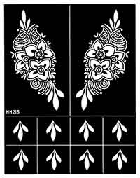 Bogen mit 10 Henna-Schablonen  für Henna-Tattoos zum selber machen, Blatt Nr.15