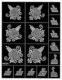 Bogen mit 16 Henna-Schablonen für Henna-Tattoos zum selber machen, Blatt Nr.4 Bogen mit 16 Henna-Schablonen für Henna-Tattoos zum selber machen, Blatt Nr.4
