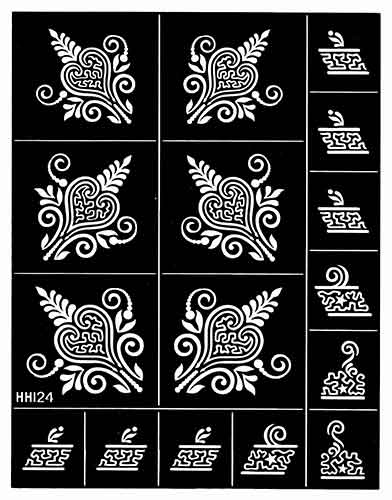 Bogen mit 16 Henna-Schablonen  für Henna-Tattoos zum selber machen, Blatt Nr. 4