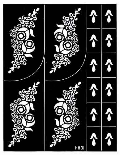 Feuille avec 16 pochoirs pour tatouages au henné DIY, feuille n°7