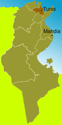 Landkarte mit Hauptstadt Tunis