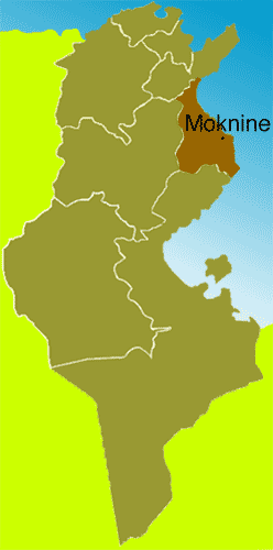Landkarte Tunesiens mit Moknine